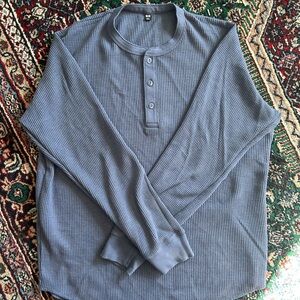 Uniqlo Large Long-Sleeve Henley Shirt — Slate Blue